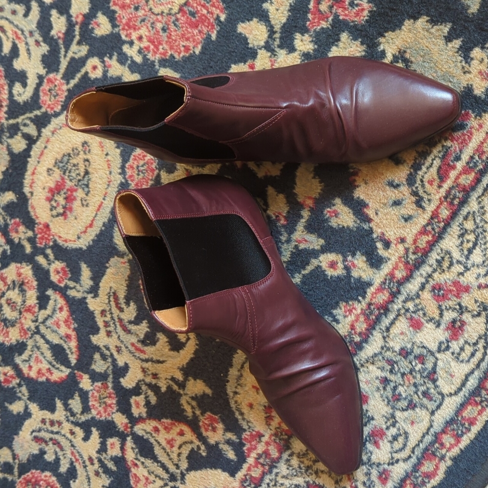 Celine burgundy ruched leather ankle boot sz 39